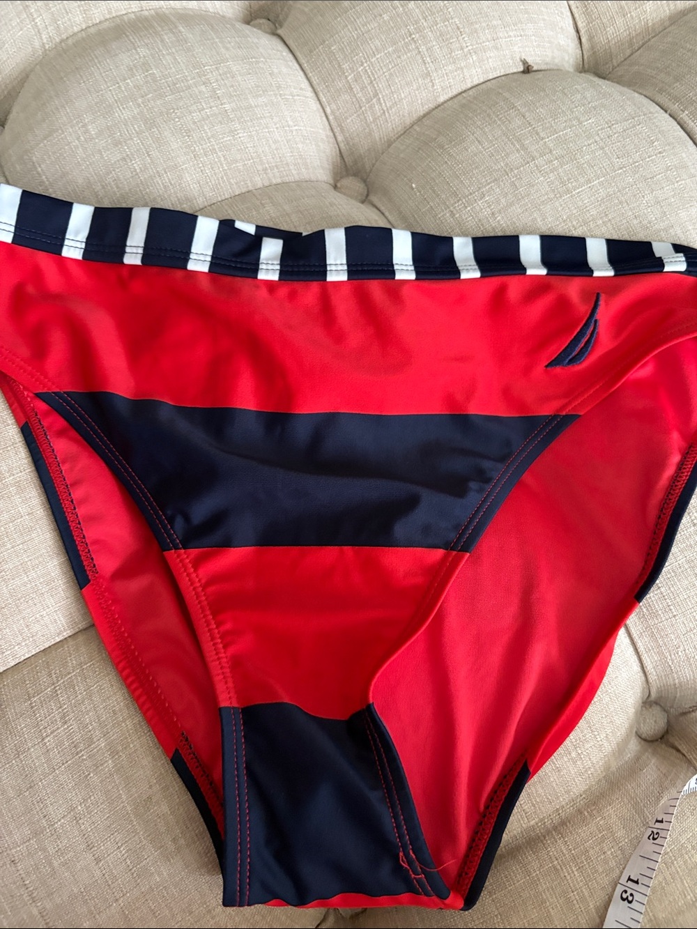 Nautica Red and Navy Striped Bikini Bottom